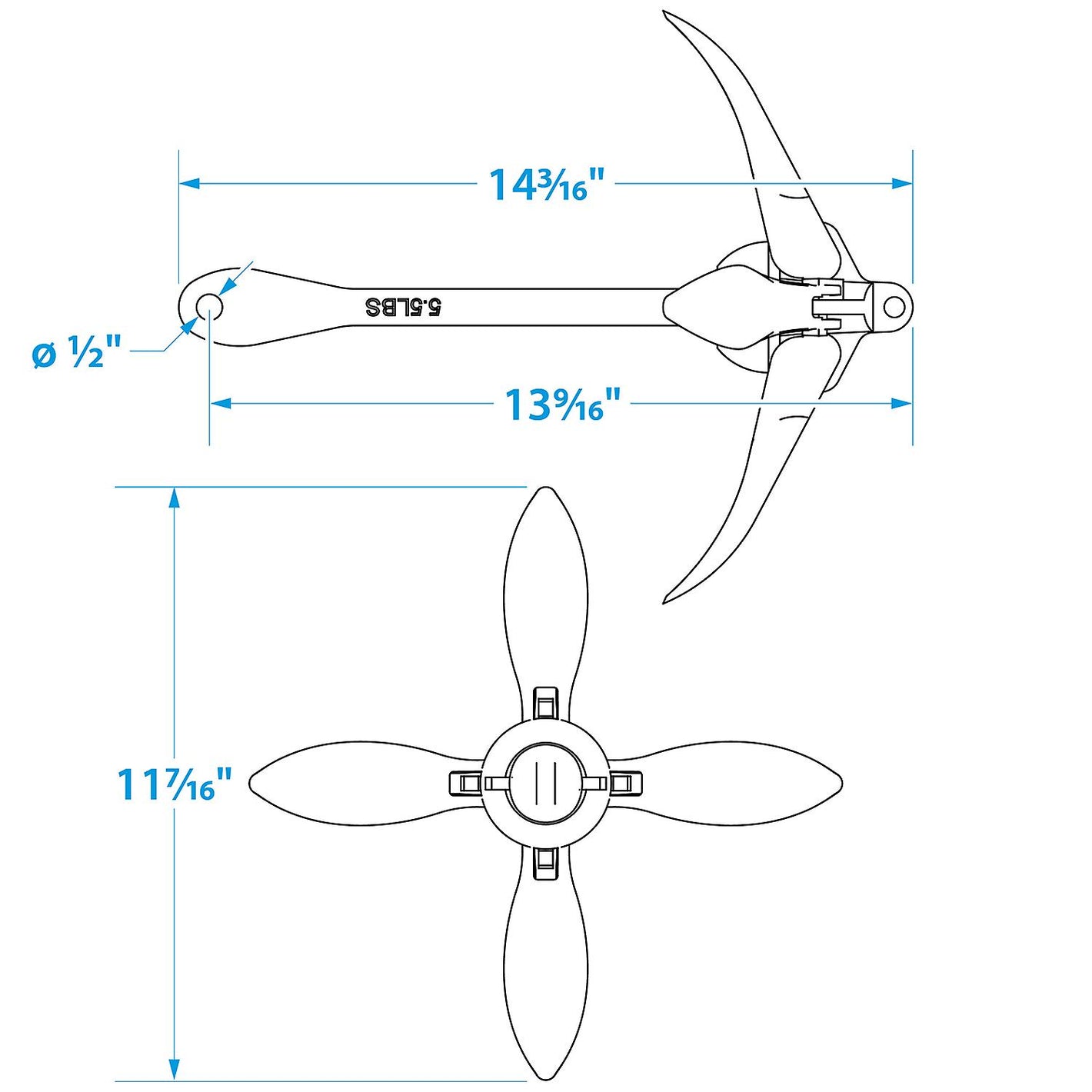 Galvanized Folding Grapnel Anchor, 5-1/2 lbs