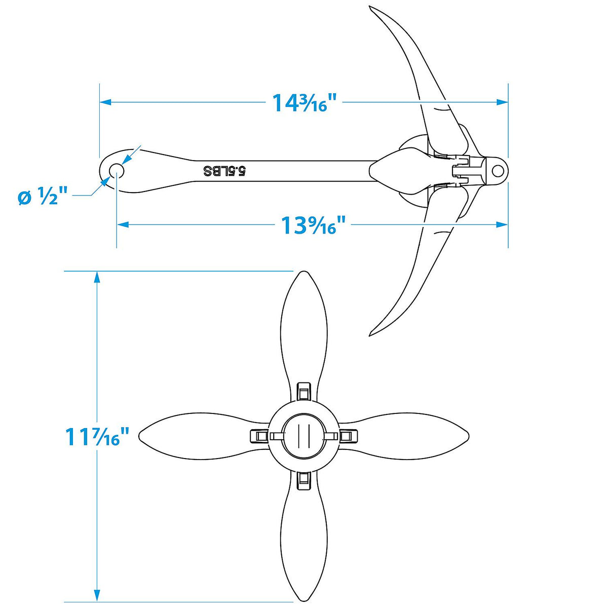 Galvanized Folding Grapnel Anchor, 5-1/2 lbs