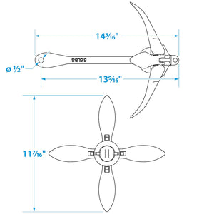 Galvanized Folding Grapnel Anchor, 5-1/2 lbs