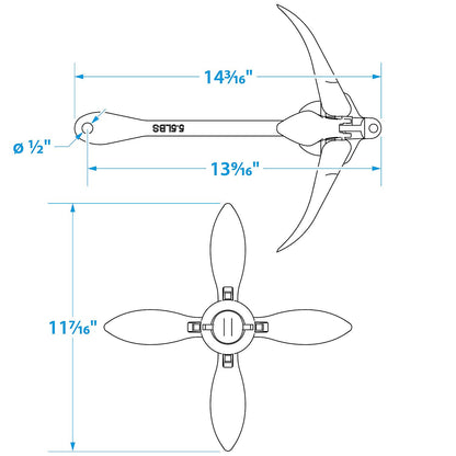 Galvanized Folding Grapnel Anchor, 5-1/2 lbs