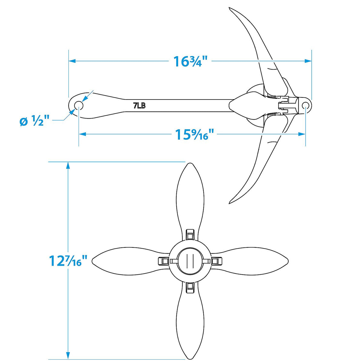 Galvanized Folding Grapnel Anchor, 7 lbs