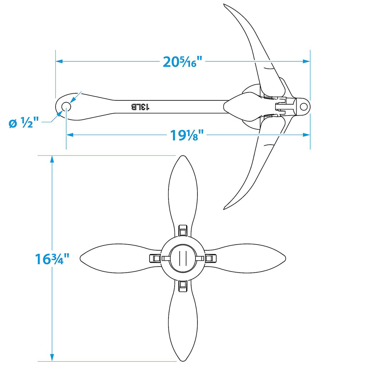 Galvanized Folding Grapnel Anchor, 13 lbs