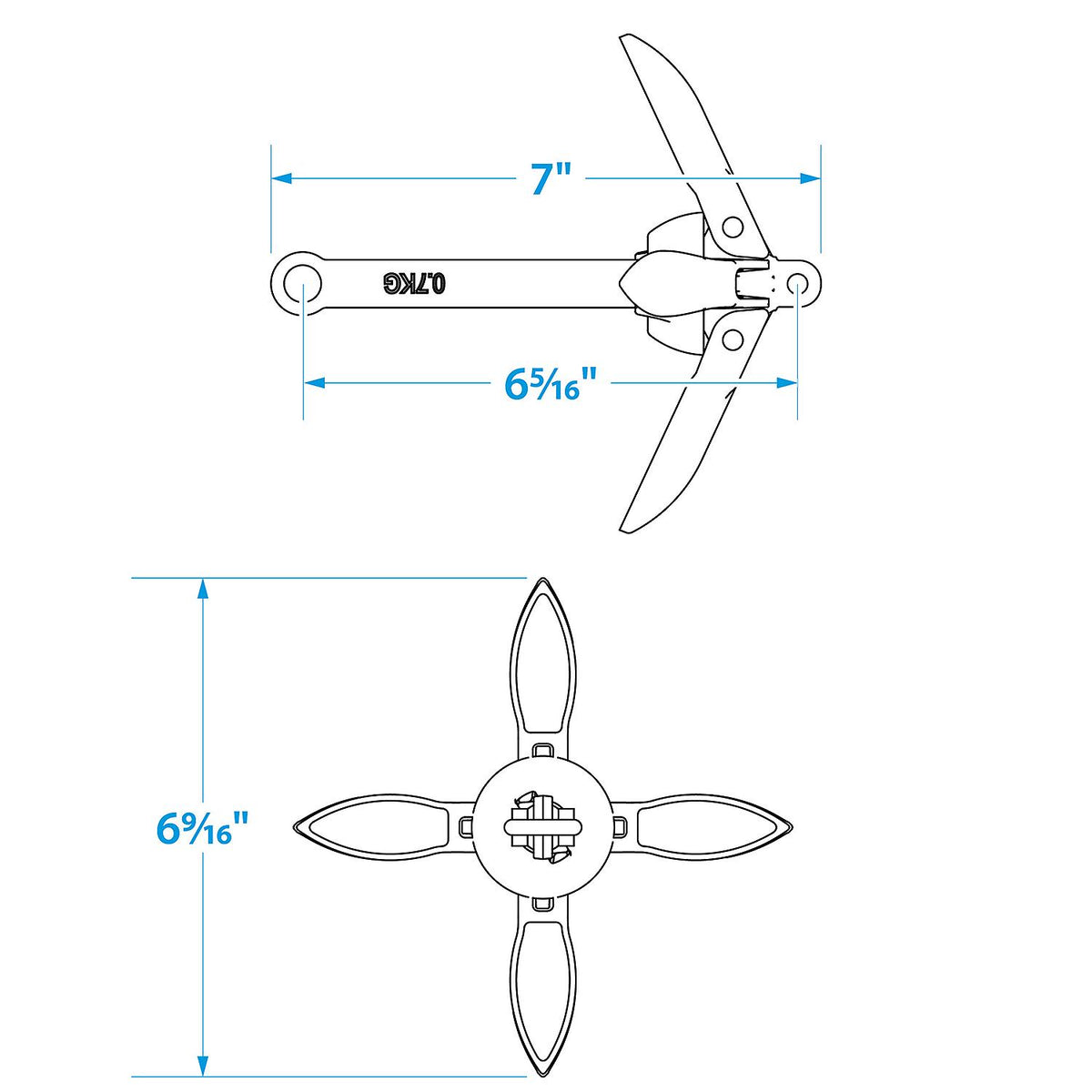Folding Grapnel Anchor, Galvanized, 1-1/2 lb