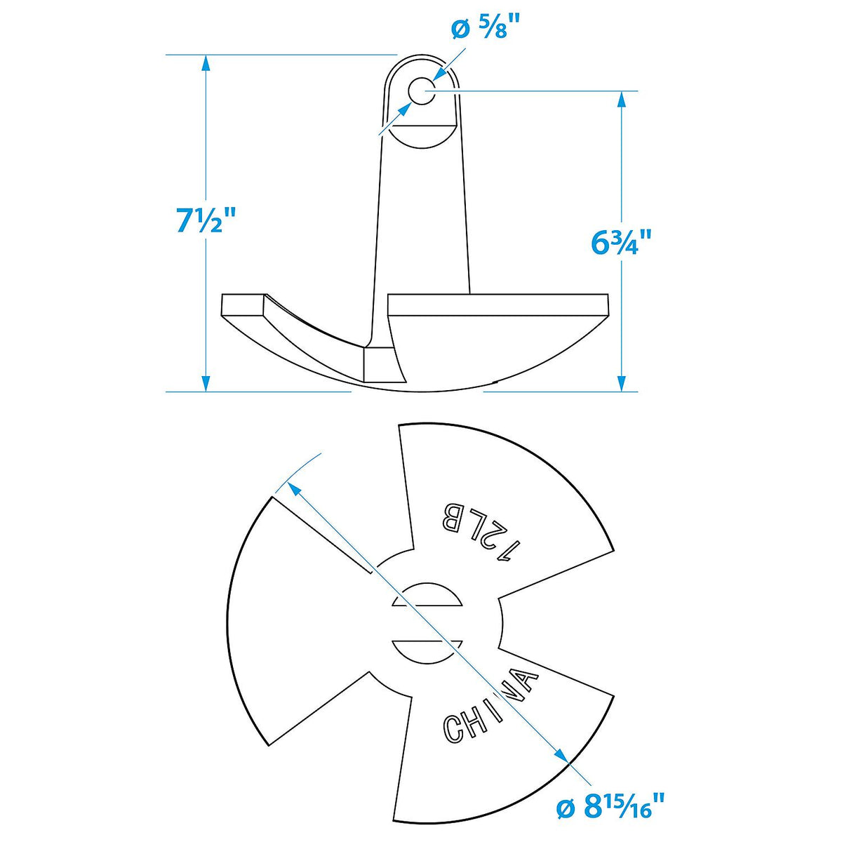 Black Vinyl Coated River Anchor, 12 lbs