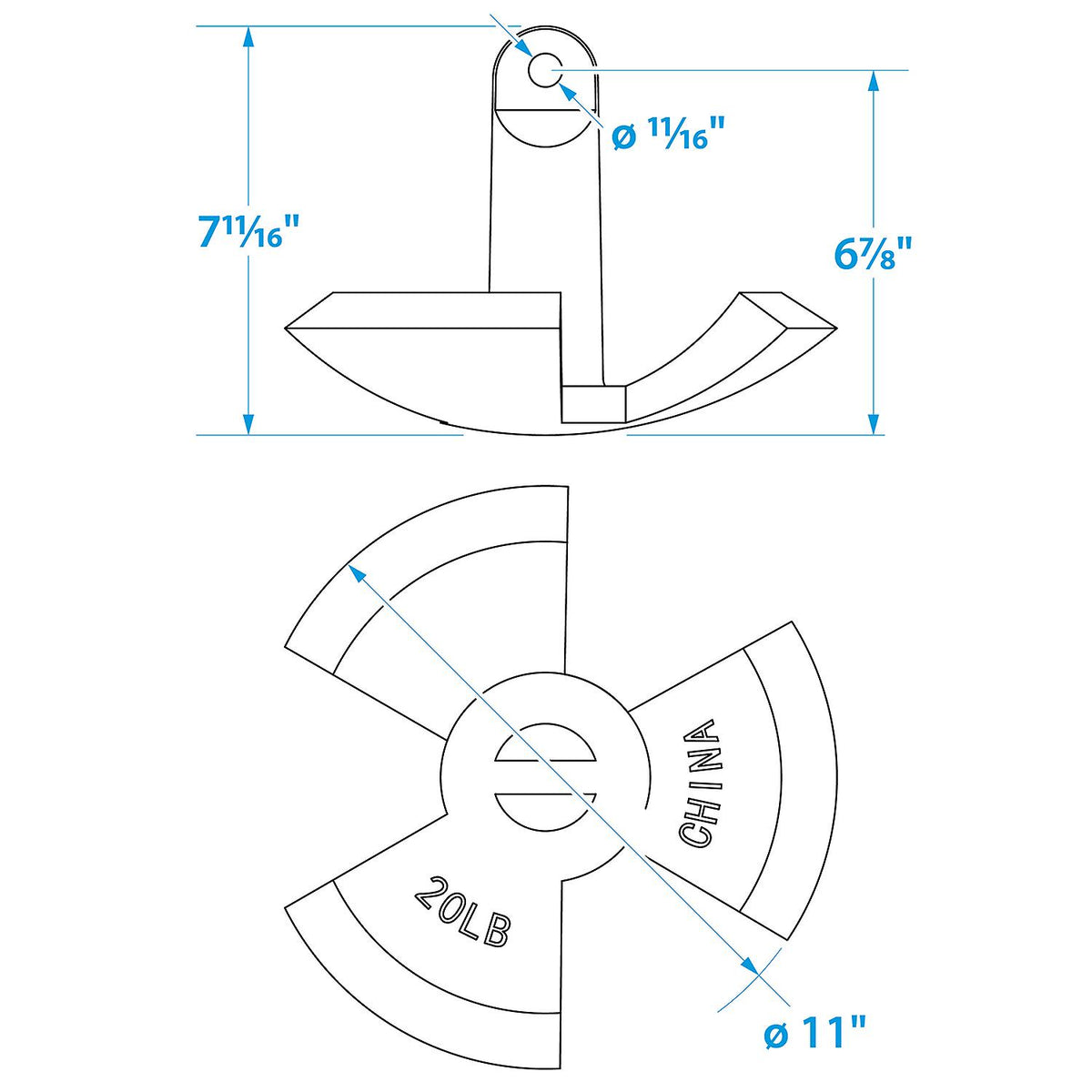 Black Vinyl Coated River Anchor, 20 lbs
