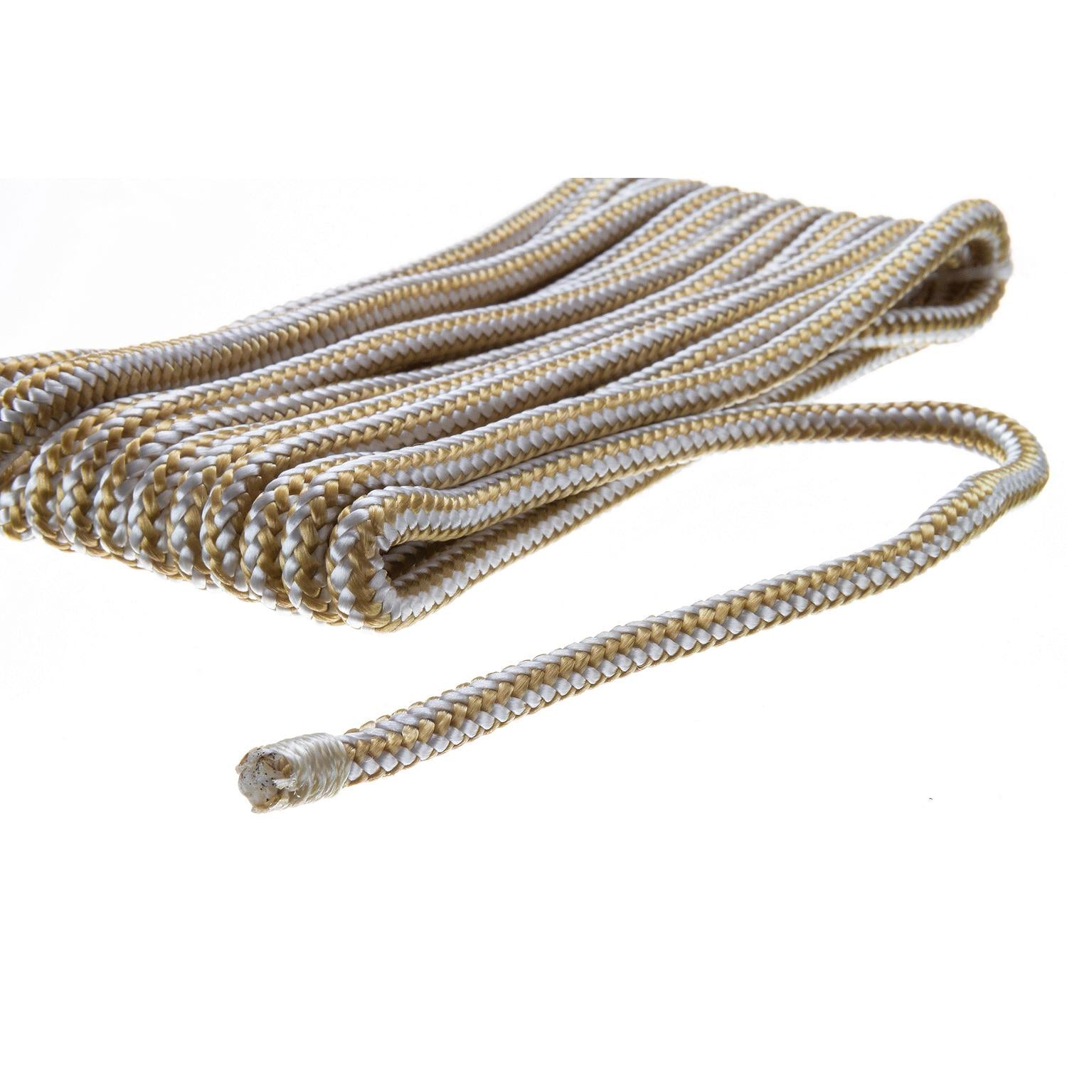 Double Braided Nylon Fender Line, Gold/ White, 1/4in x 6ft, 2/PK