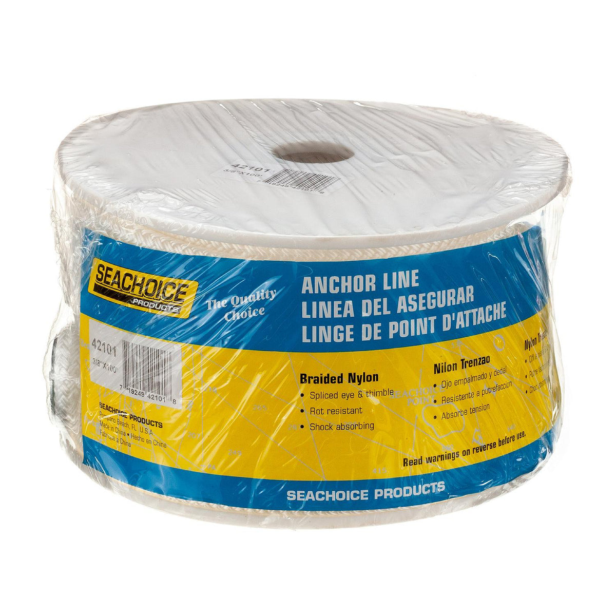 Double Braid Nylon Anchor Line, White, 3/8in x 100ft