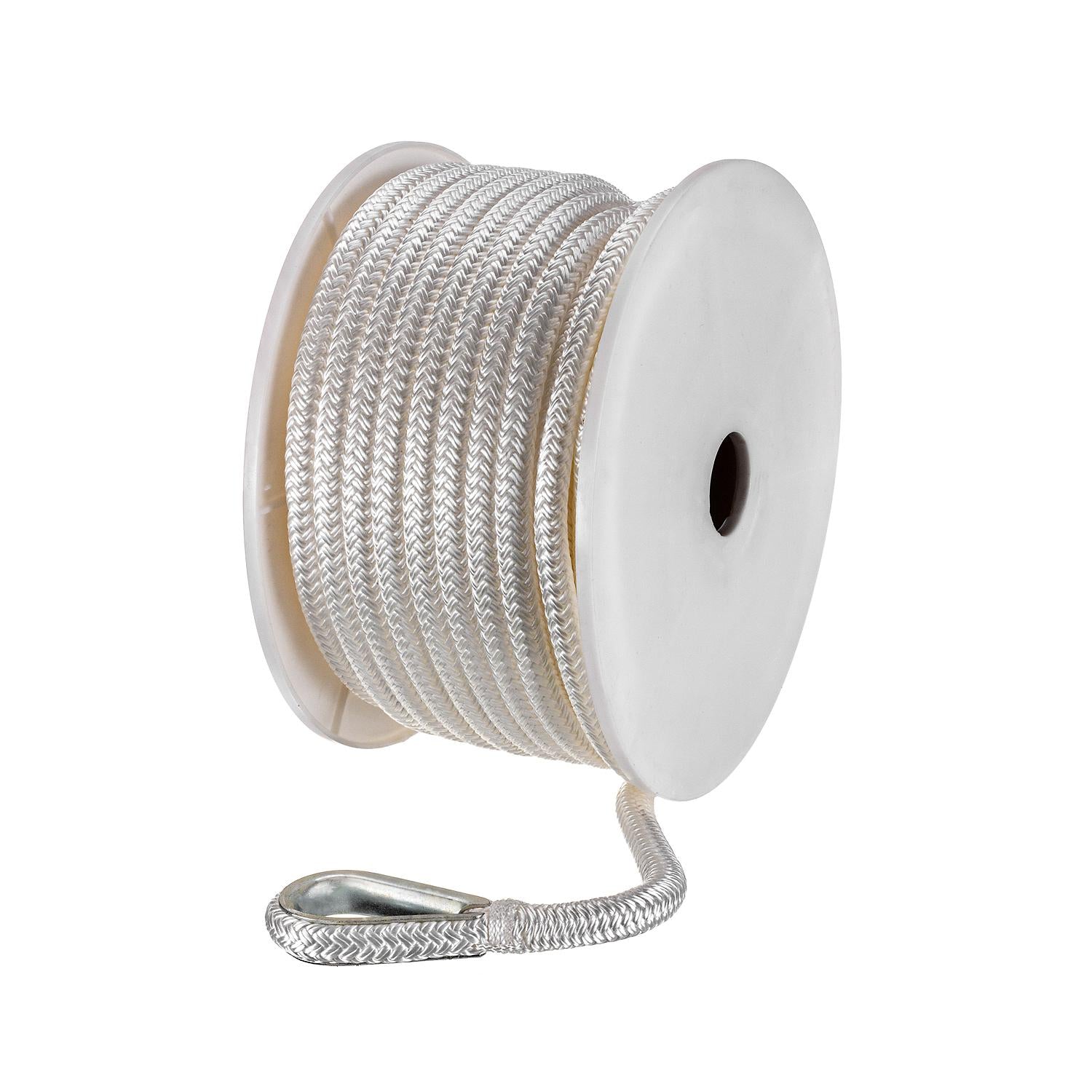 Double Braid Nylon Anchor Line, White, 3/8in x 100ft