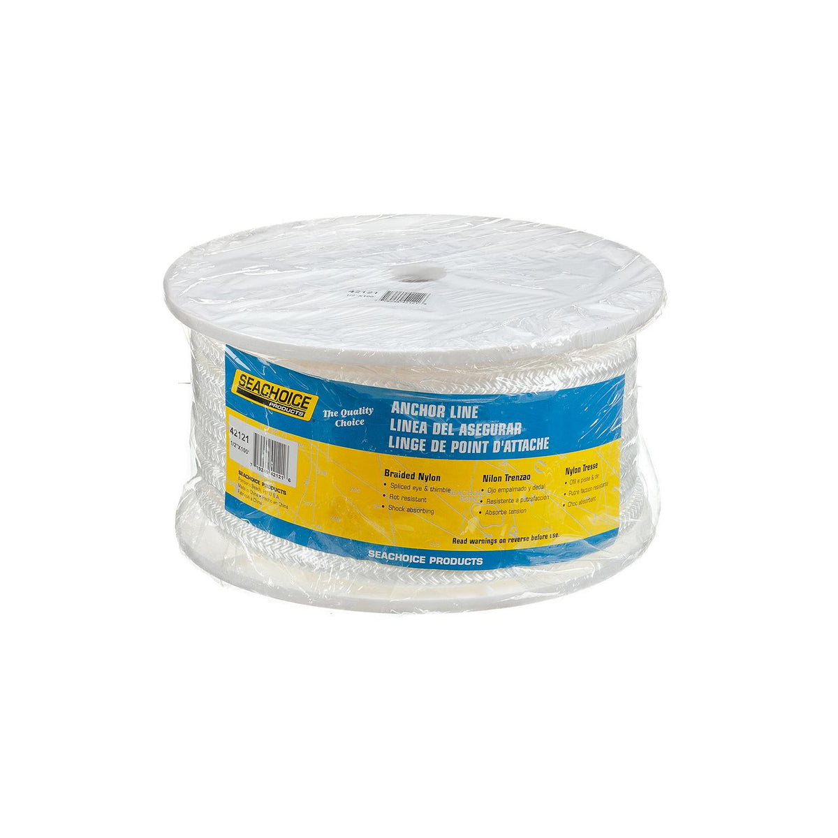Double Braid Nylon Anchor Line, White, 1/2in x 100ft