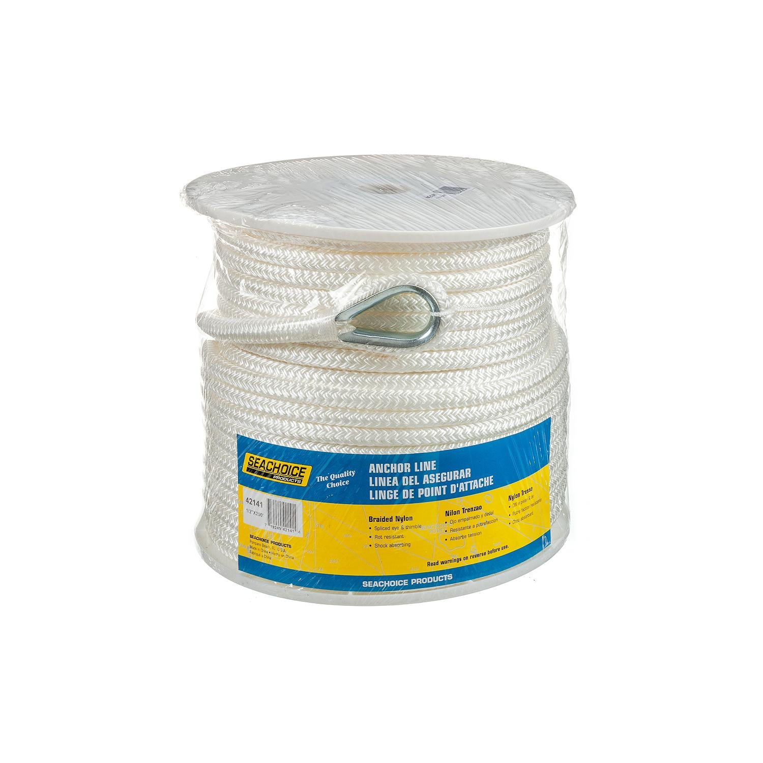 Double Braid Nylon Anchor Line, White, 1/2in x 200ft