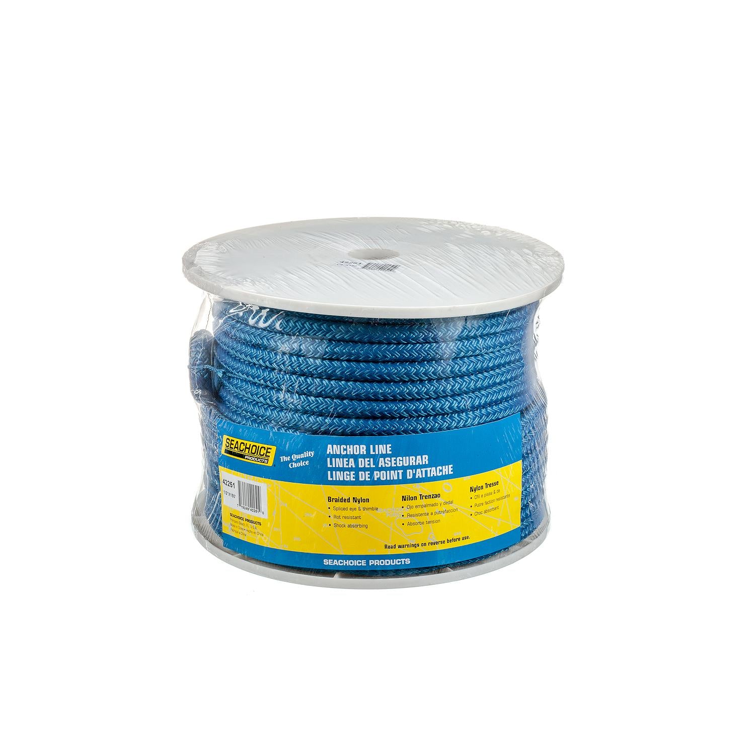 Double Braid Nylon Anchor Line, Blue, 1/2in x 150ft