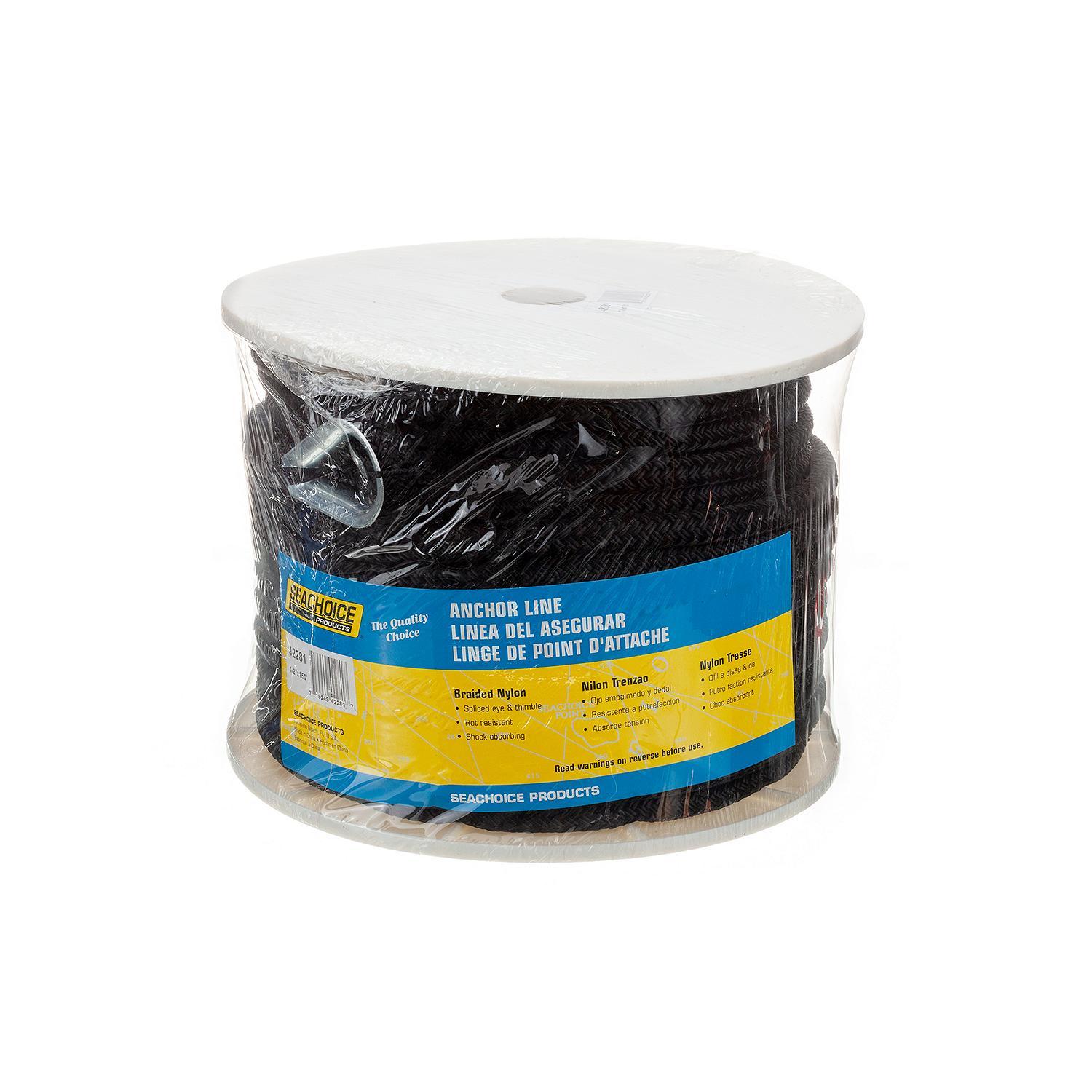 Double Braid Nylon Anchor Line, Black, 1/2in x 150ft