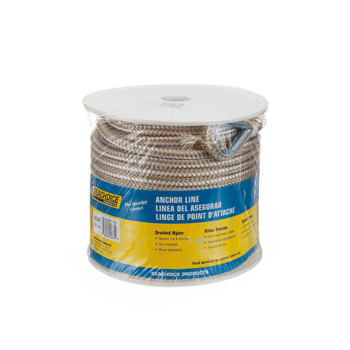 Double Braid Nylon Anchor Line, Gold/White,  3/8in x 150ft