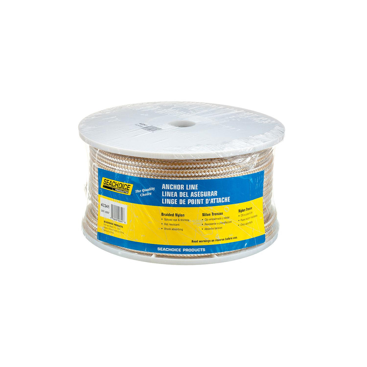 Double Braid Nylon Anchor Line, Gold/White,  3/8in x 200ft