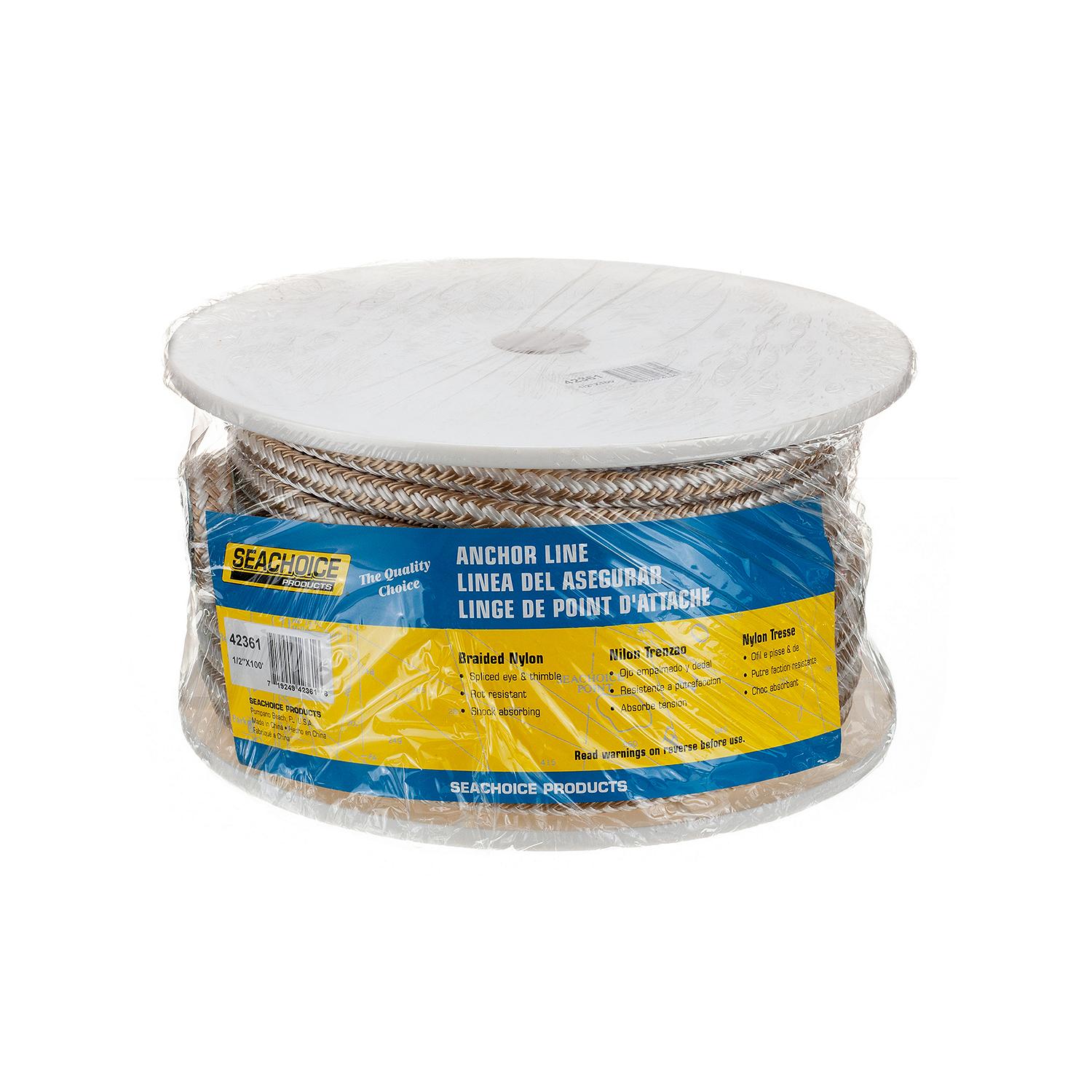 Double Braid Nylon Anchor Line, Gold/White, 1/2in x 100ft