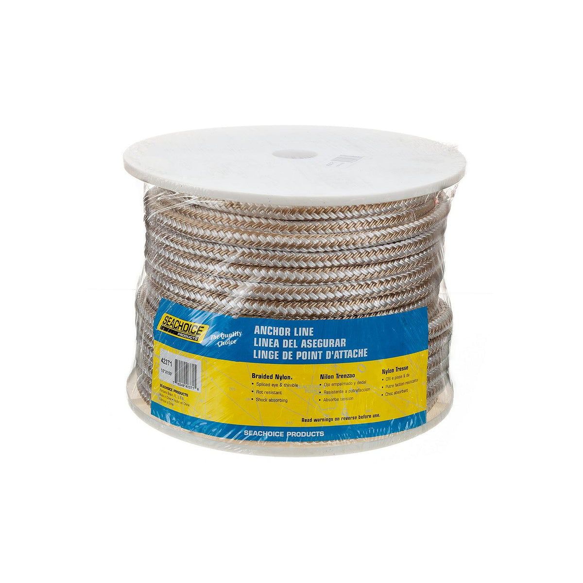 Double Braid Nylon Anchor Line, Gold/White, 1/2in x 150ft