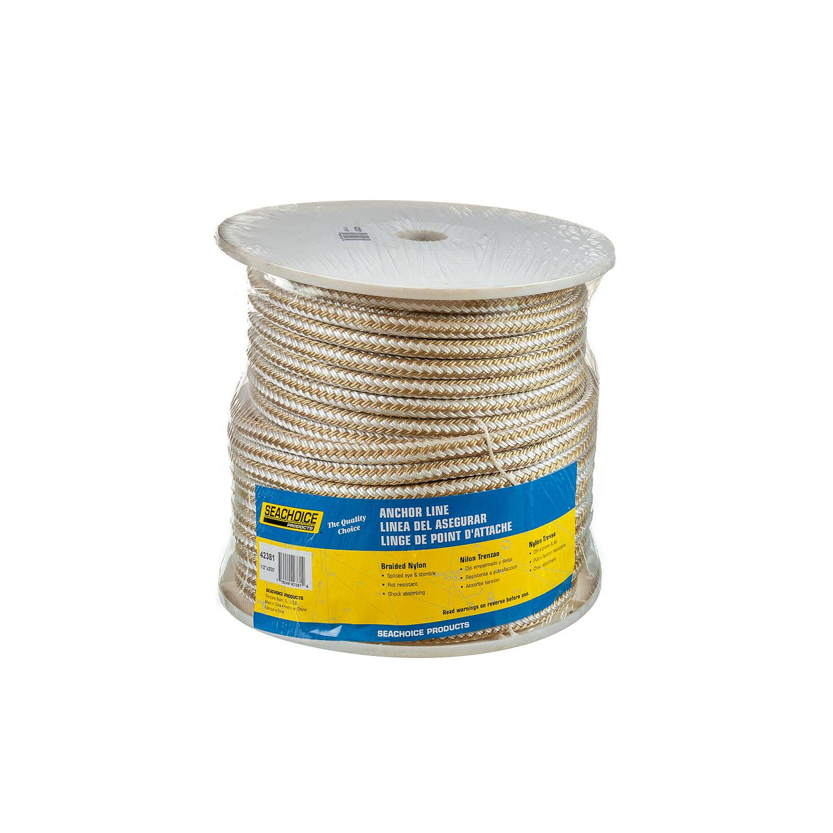 Double Braid Nylon Anchor Line, Gold/White, 1/2in x 200ft