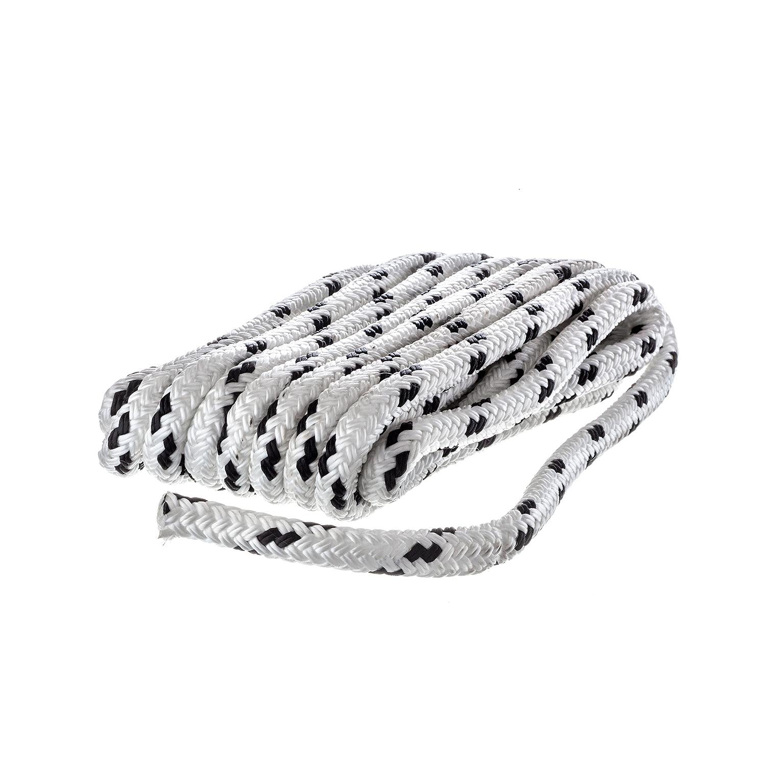 Double Braided 100% MFP Dock Line 3/8in x 15ft White w/Black Tracer