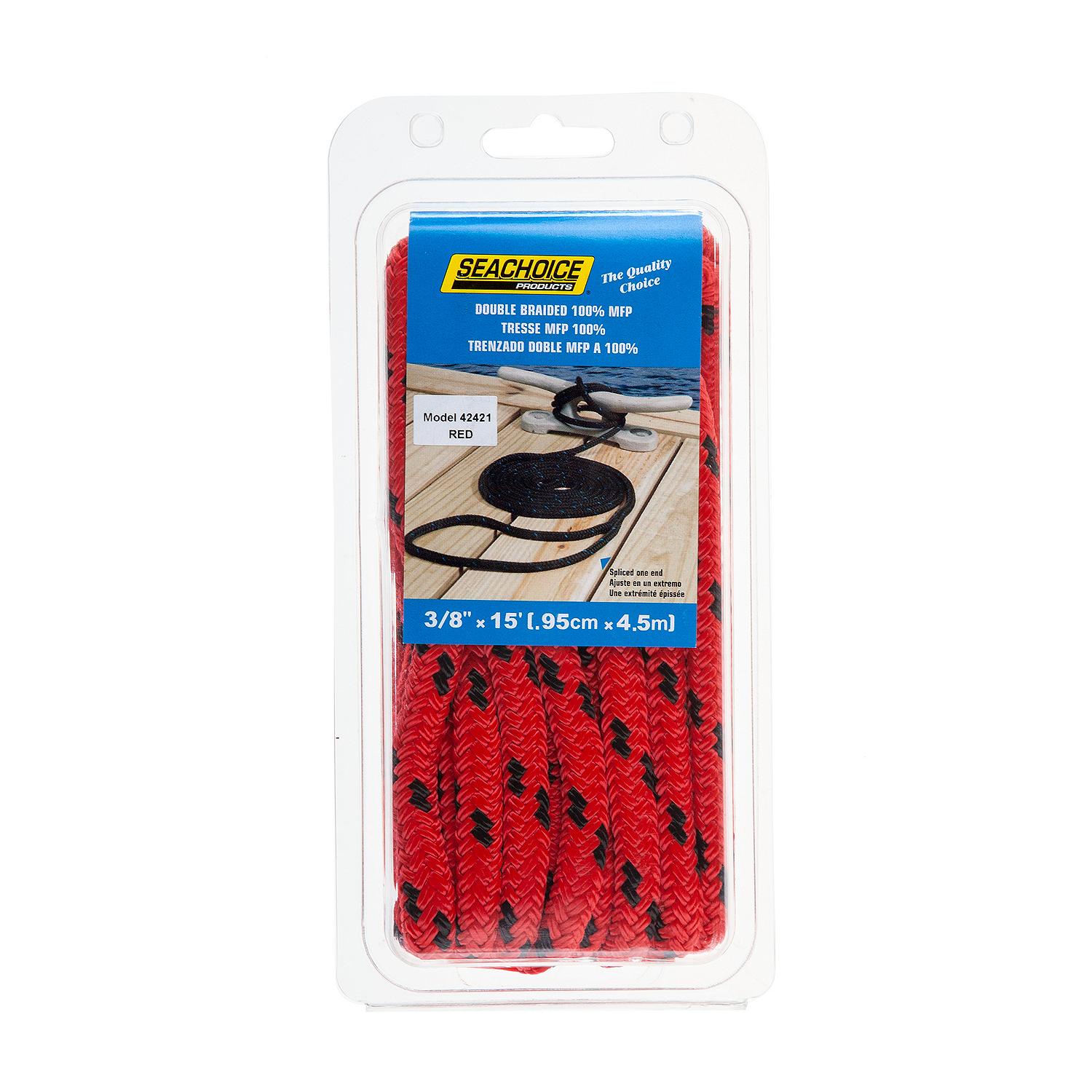 Double Braided 100% MFP Dock Line 3/8in x 15ft Red w/Black Tracer