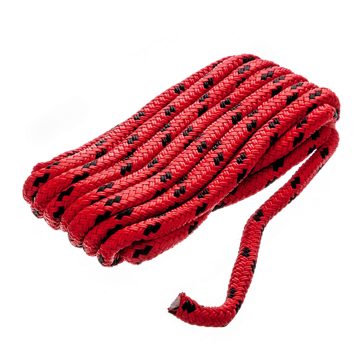 Double Braided 100% MFP Dock Line 3/8in x 15ft Red w/Black Tracer
