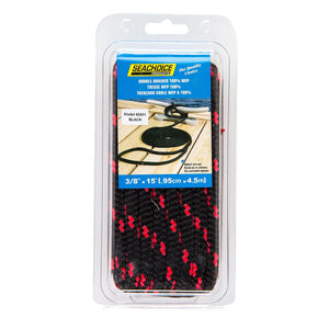 Double Braided 100% MFP Dock Line 3/8in x 15ft Black w/Red Tracer