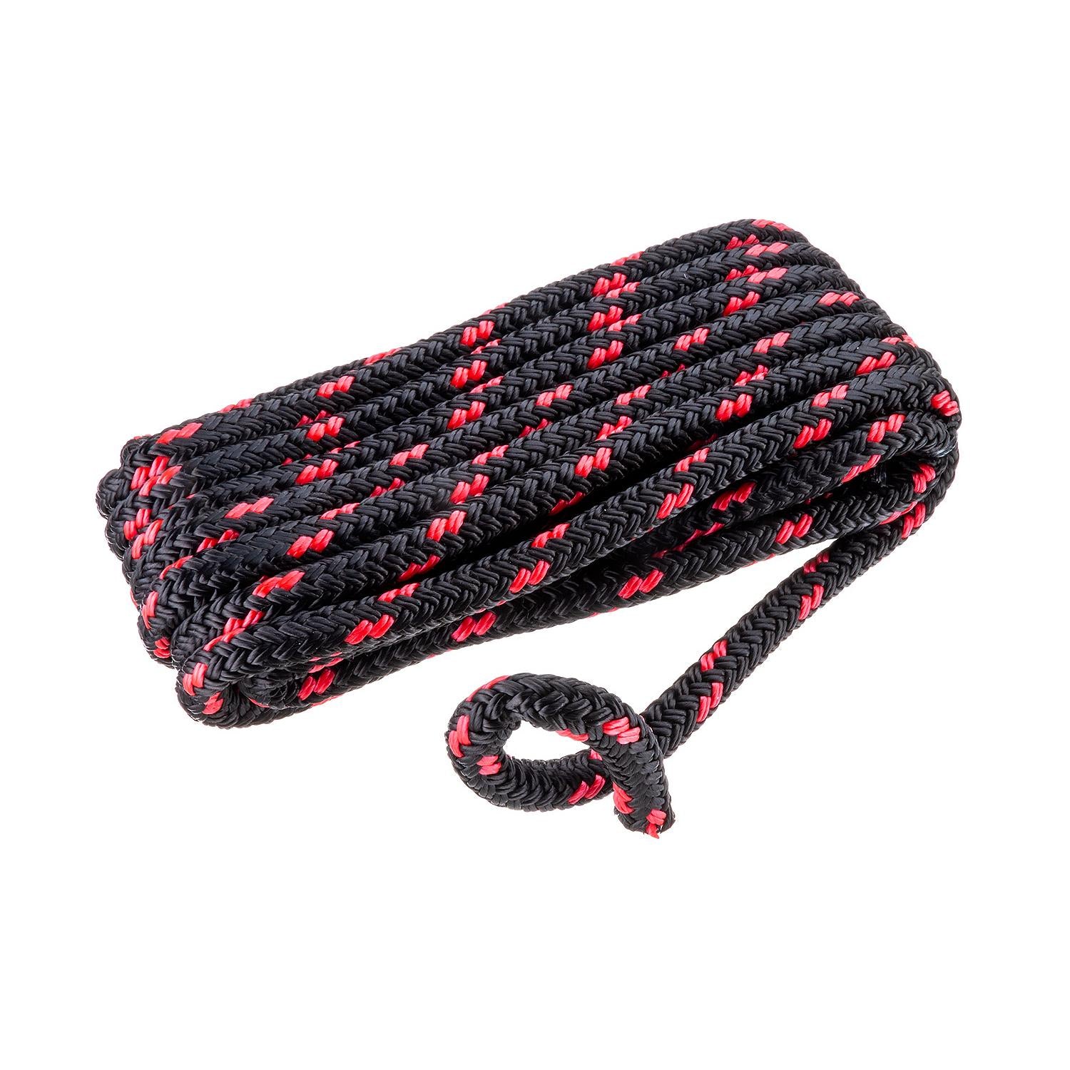Double Braided 100% MFP Dock Line 3/8in x 15ft Black w/Red Tracer