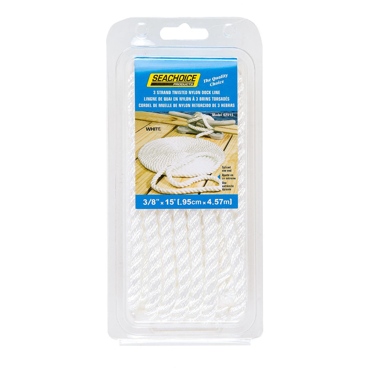3-Strand Twisted Nylon Dock Line, 3/8in x 15ft, White