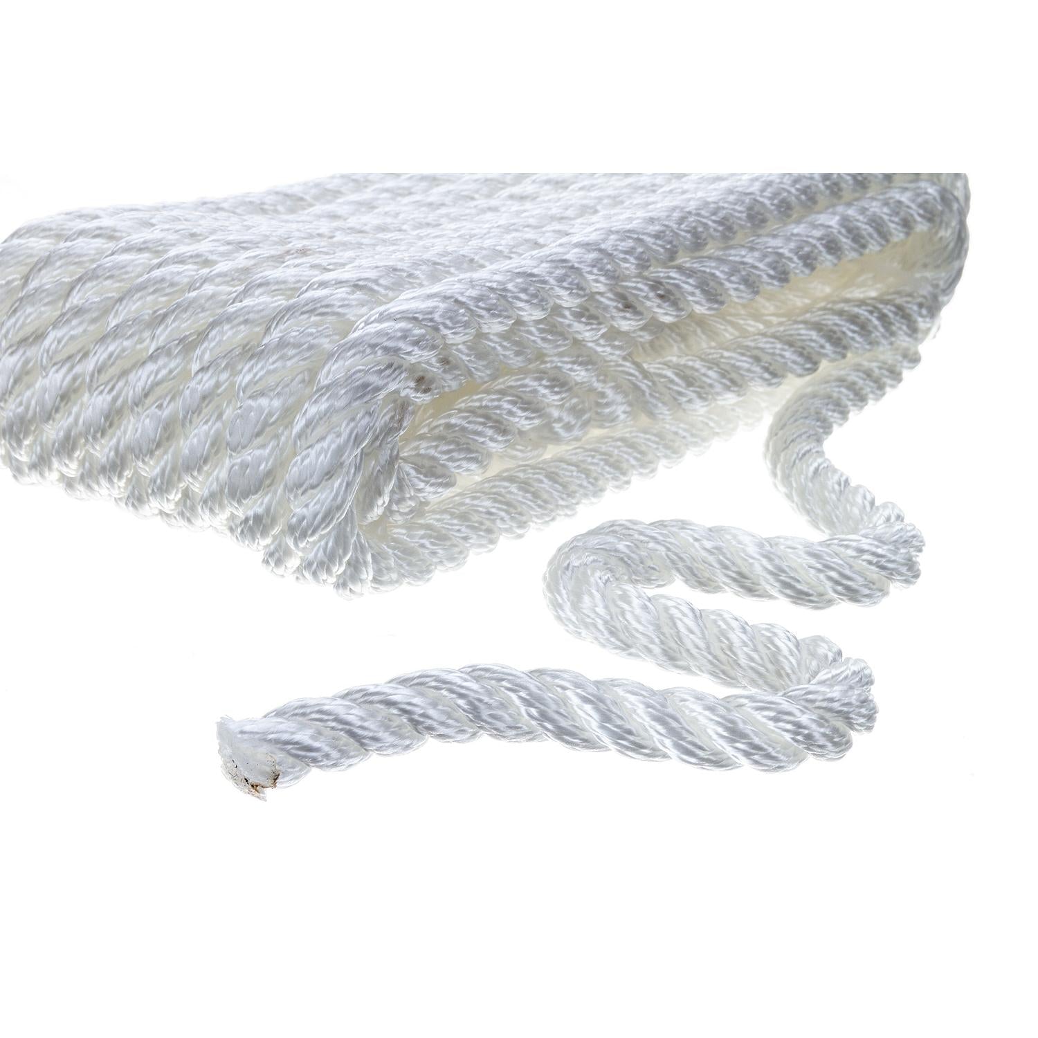 3-Strand Twisted Nylon Dock Line, 3/8in x 20ft, White
