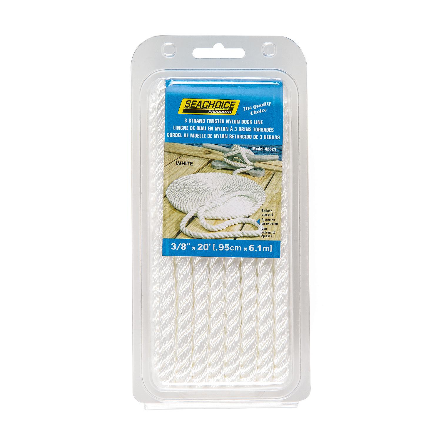 3-Strand Twisted Nylon Dock Line, 3/8in x 20ft, White