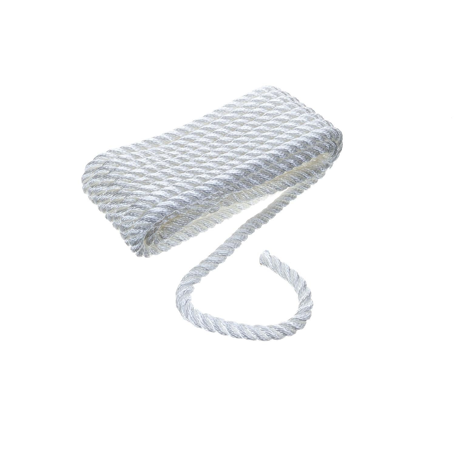 3-Strand Twisted Nylon Dock Line, 3/8in x 20ft, White