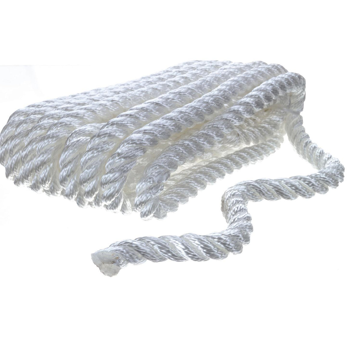 3-Strand Twisted Nylon Dock Line, 1/2in x 20ft, White
