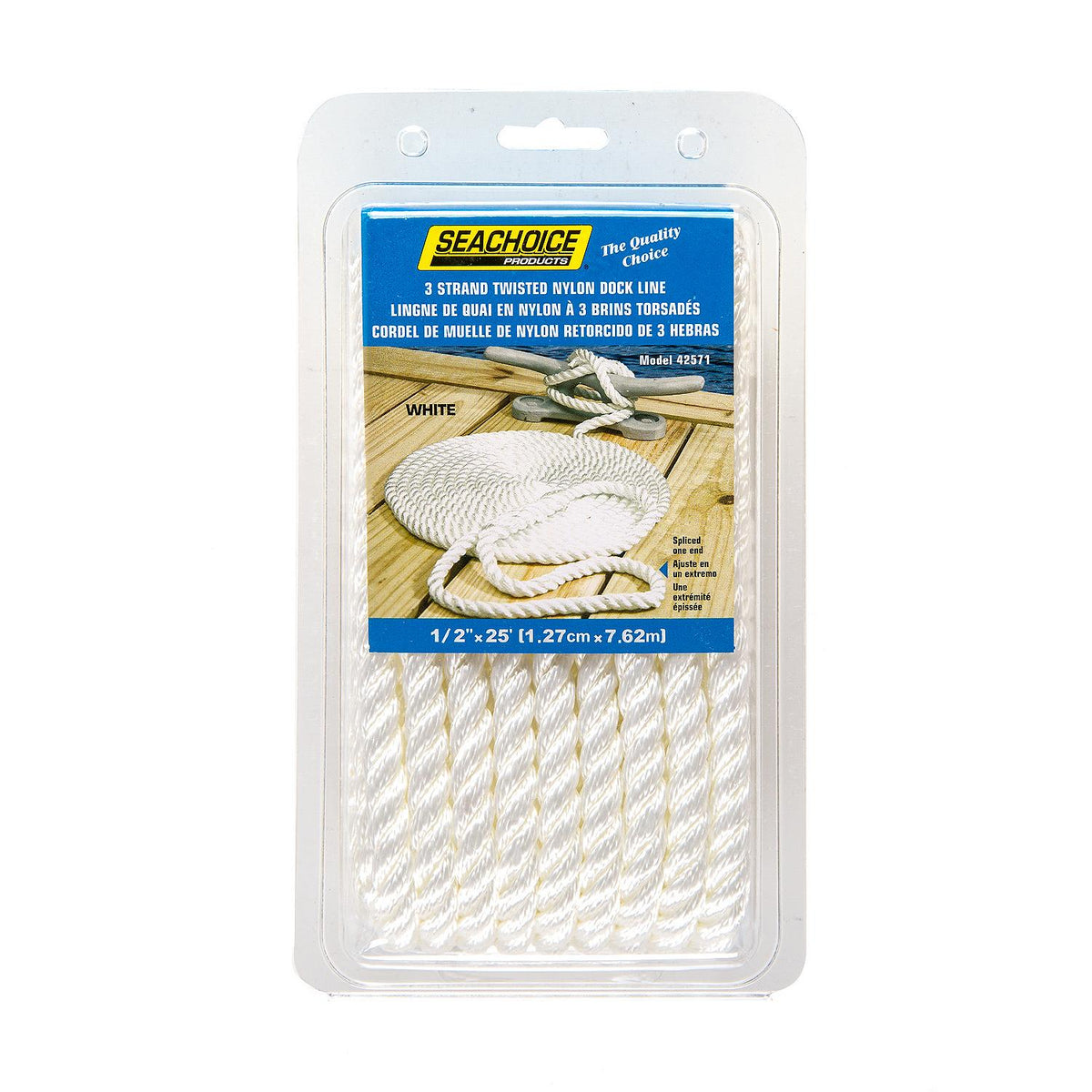 3-Strand Twisted Nylon Dock Line, 1/2in x 25ft, White