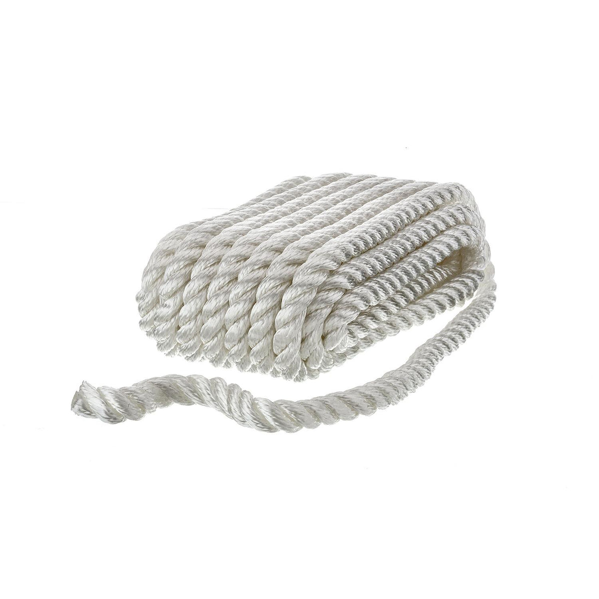 3-Strand Twisted Nylon Dock Line, 1/2in x 30ft, White