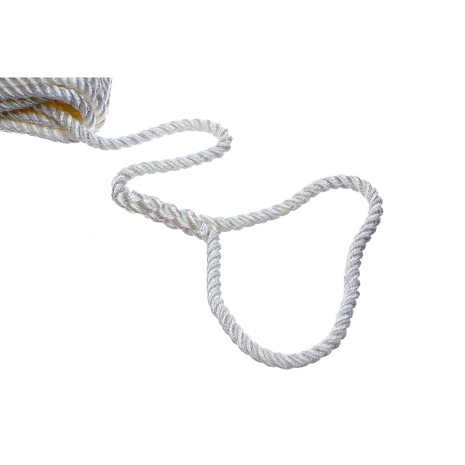3-Strand Twisted Nylon Dock Line, 1/2in x 30ft, White