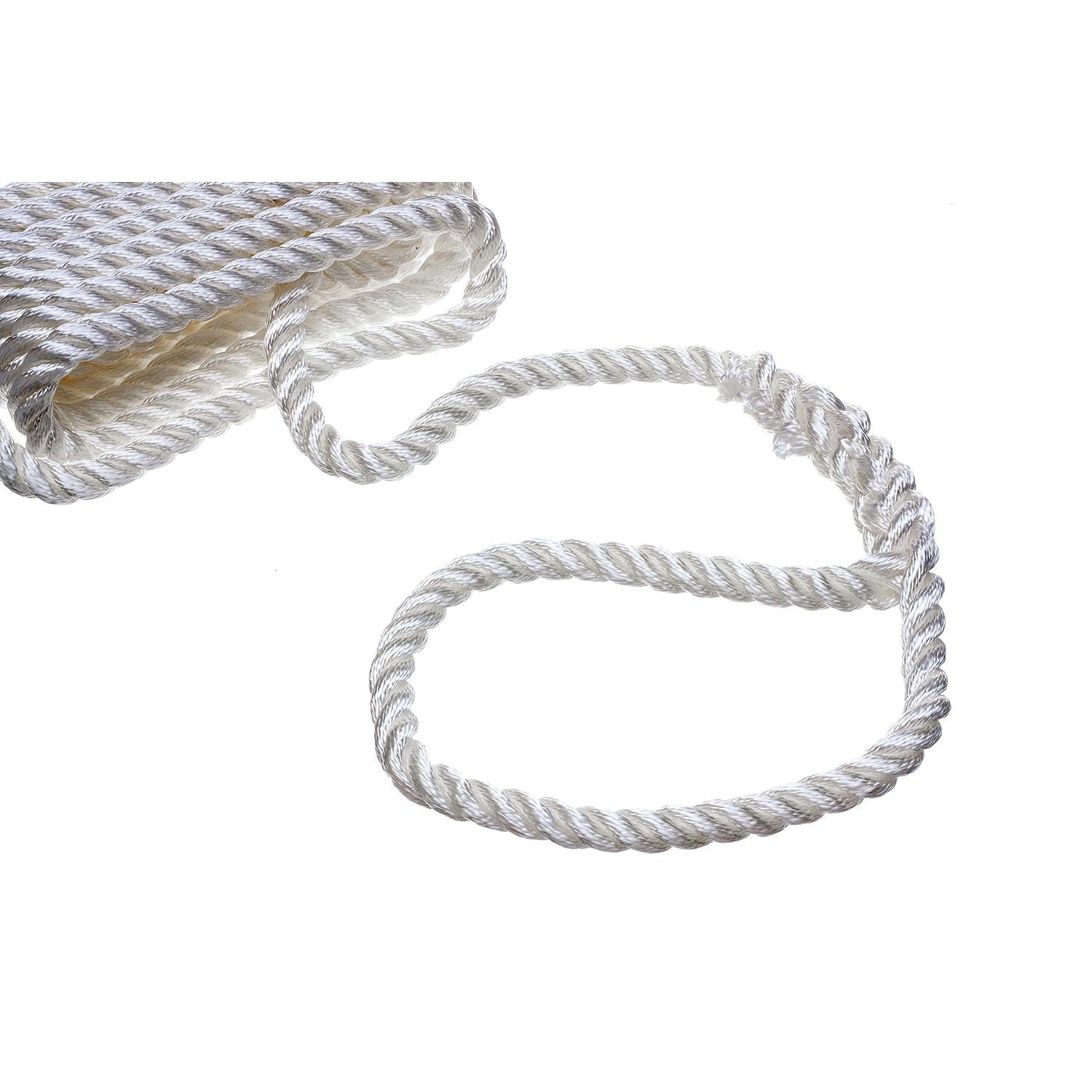 3-Strand Twisted Nylon Dock Line, 5/8in x 20ft, White