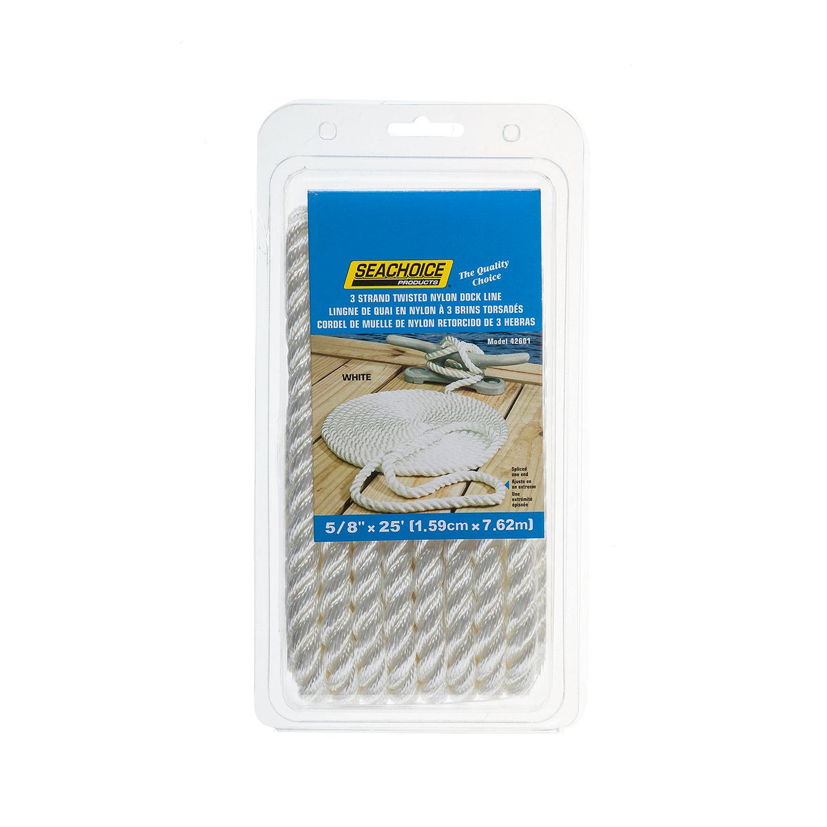 3-Strand Twisted Nylon Dock Line, 5/8in x 25ft, White