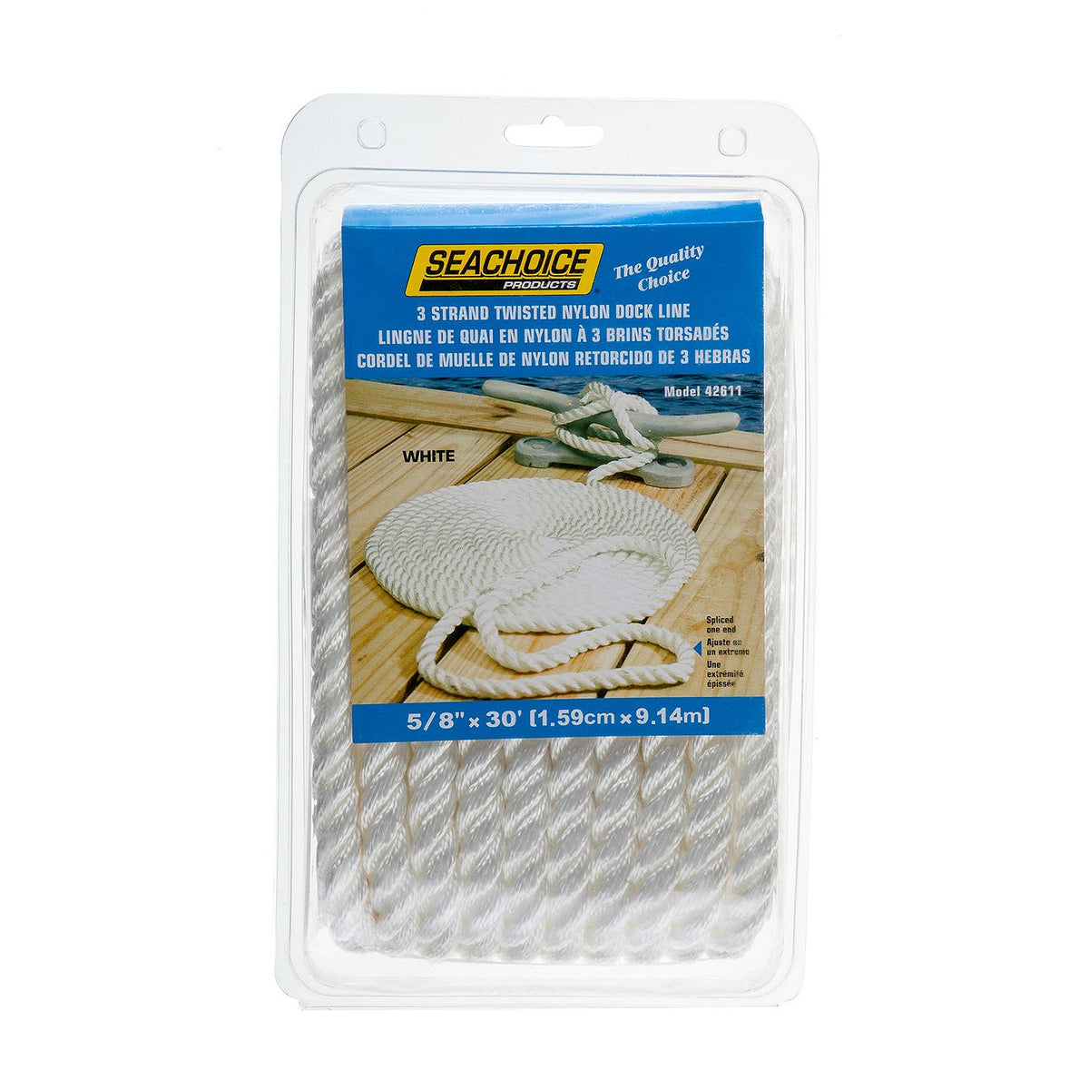 3-Strand Twisted Nylon Dock Line, 5/8in x 30ft, White