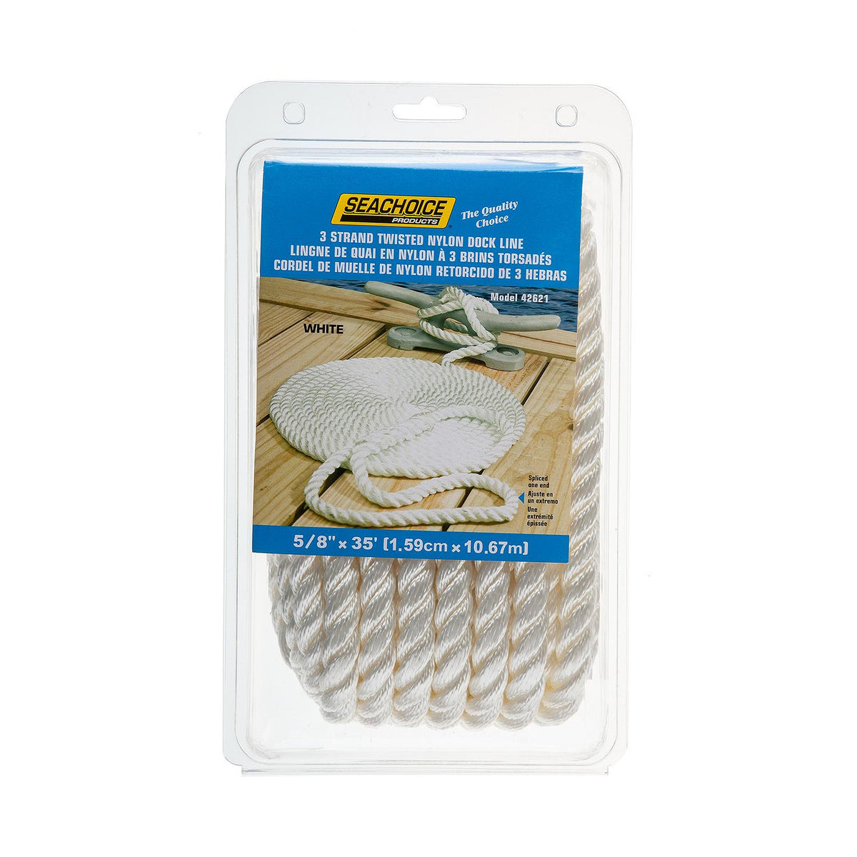 3-Strand Twisted Nylon Dock Line, 5/8in x 35ft, White