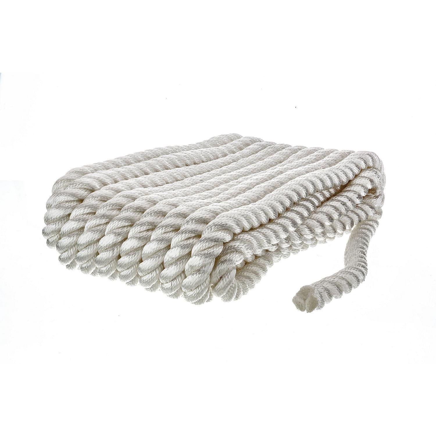 3-Strand Twisted Nylon Dock Line, White, 3/4in x 25ft