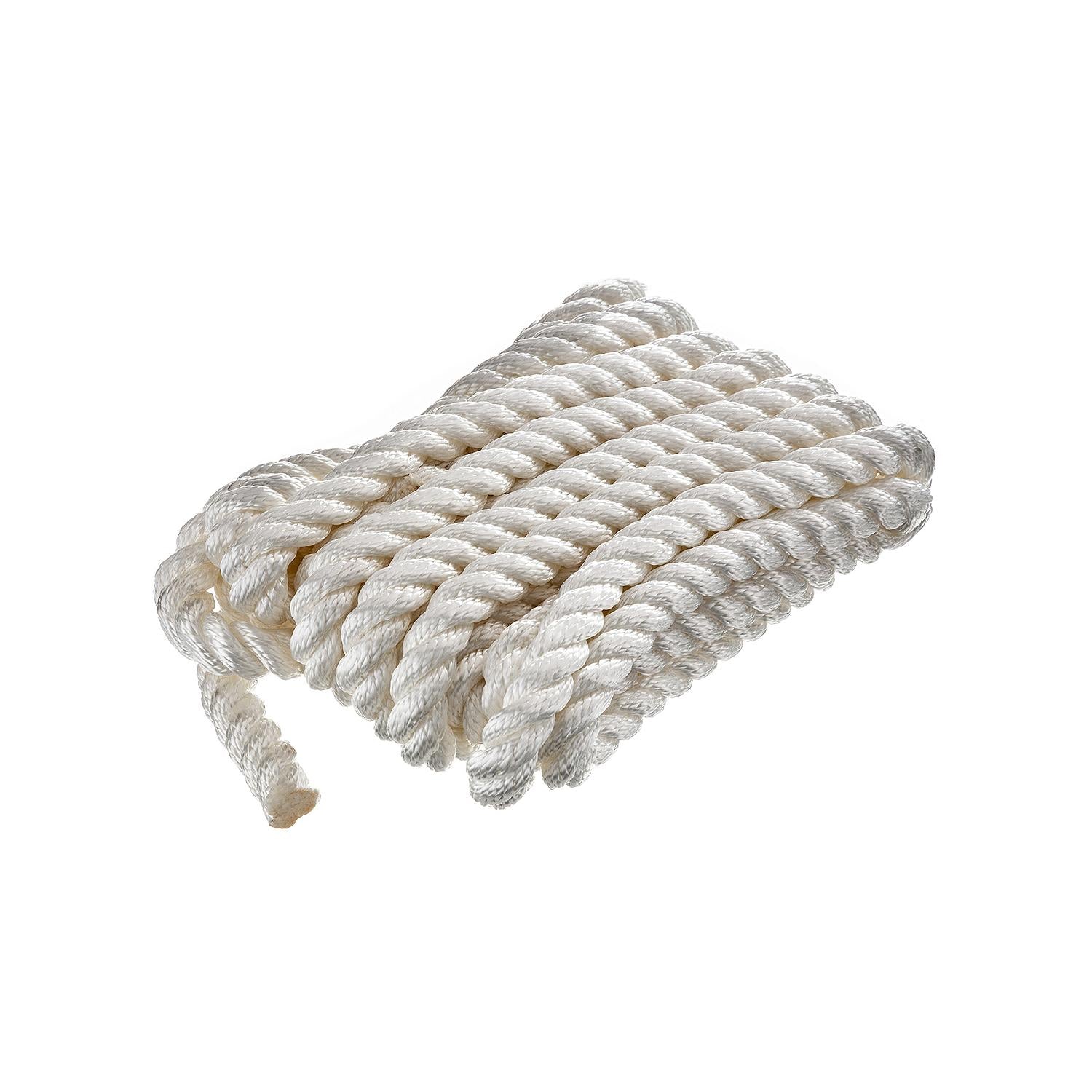 3-Strand Twisted Nylon Dock Line, White, 3/4in x 25ft