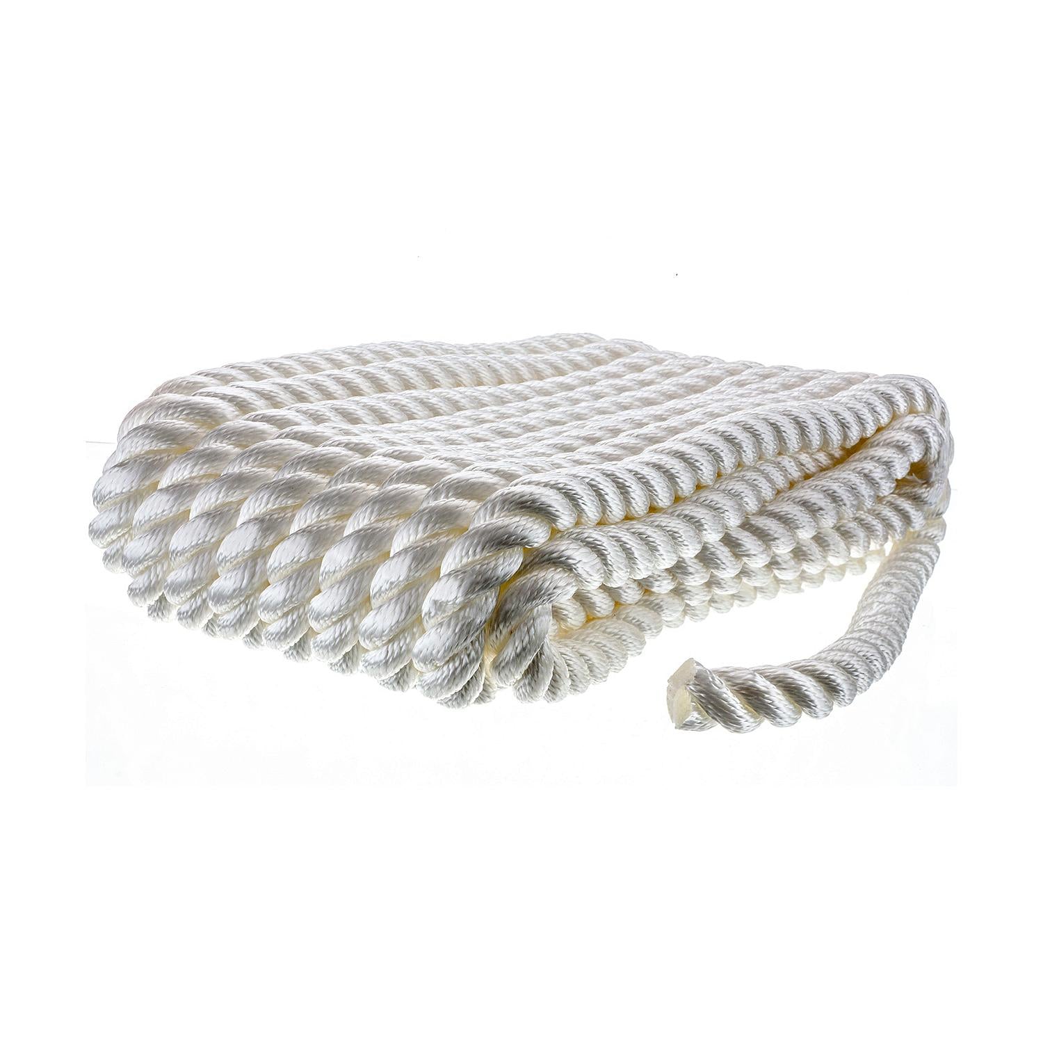 3-Strand Twisted Nylon Dock Line, White, 3/4in x 35ft