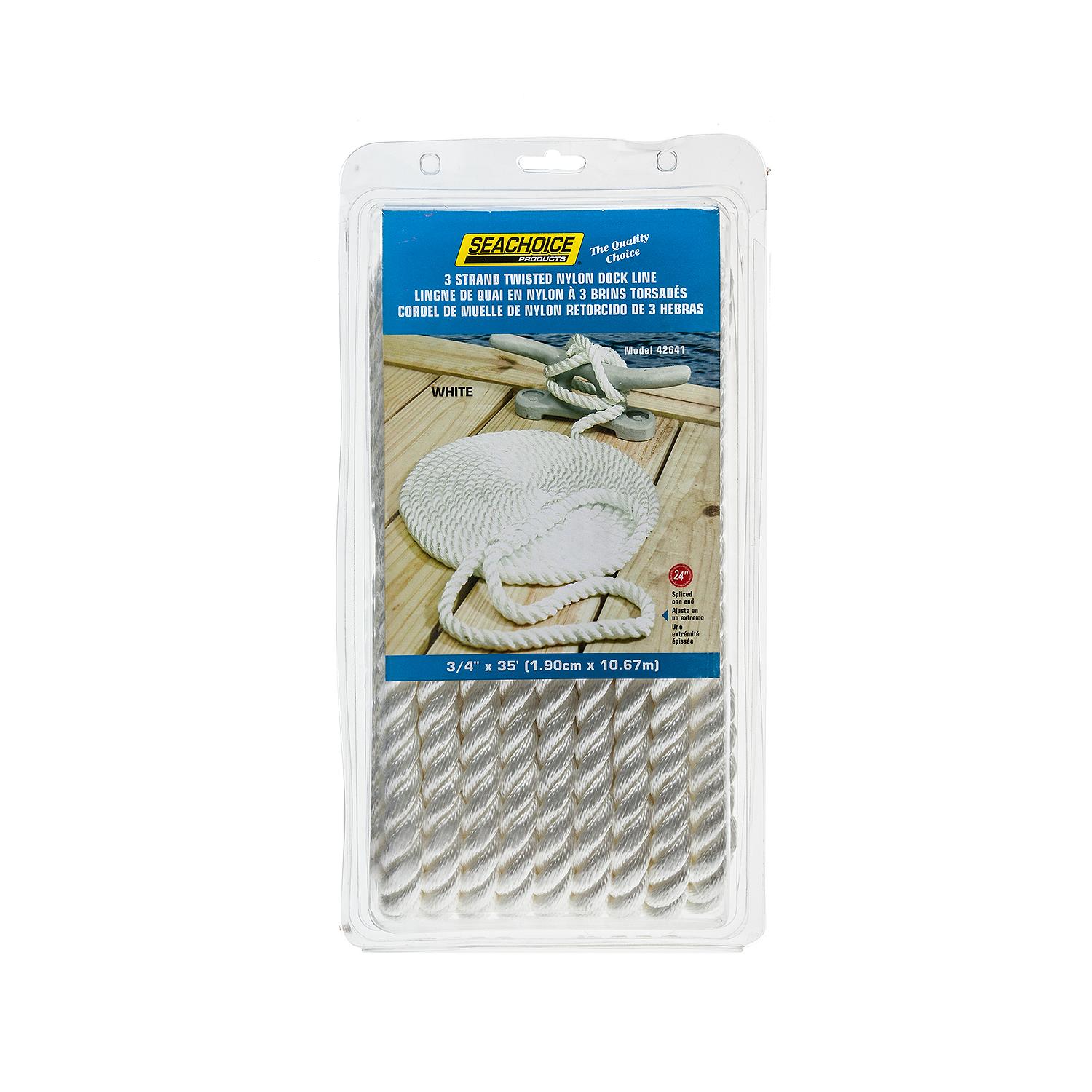3-Strand Twisted Nylon Dock Line, White, 3/4in x 35ft