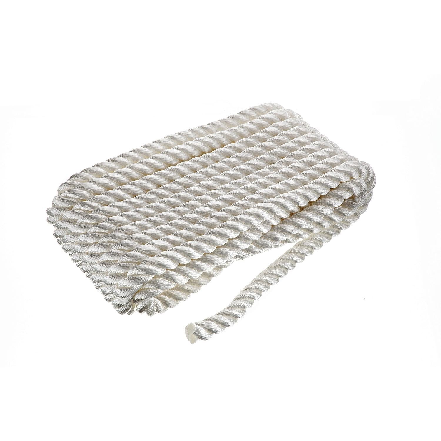 3-Strand Twisted Nylon Dock Line, White, 3/4in x 35ft