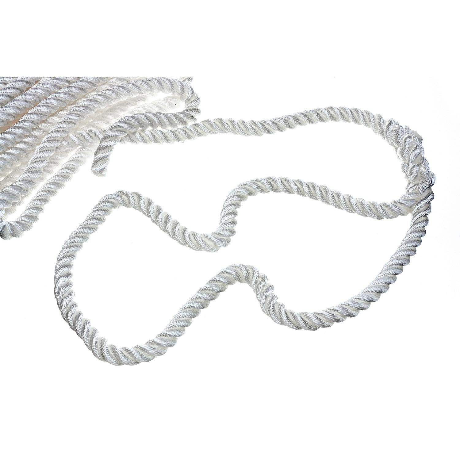 3-Strand Twisted Nylon Dock Line, White, 3/4in x 50ft