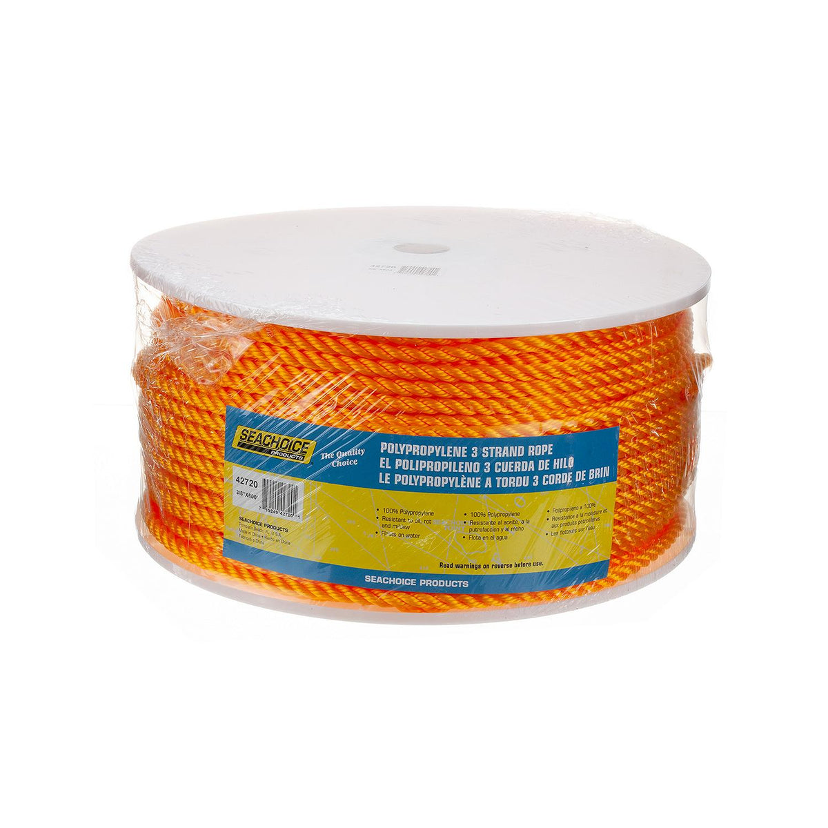 Twisted Braid Yellow Polypropylene Rope, Spool, 3/8In. x 600 Ft.