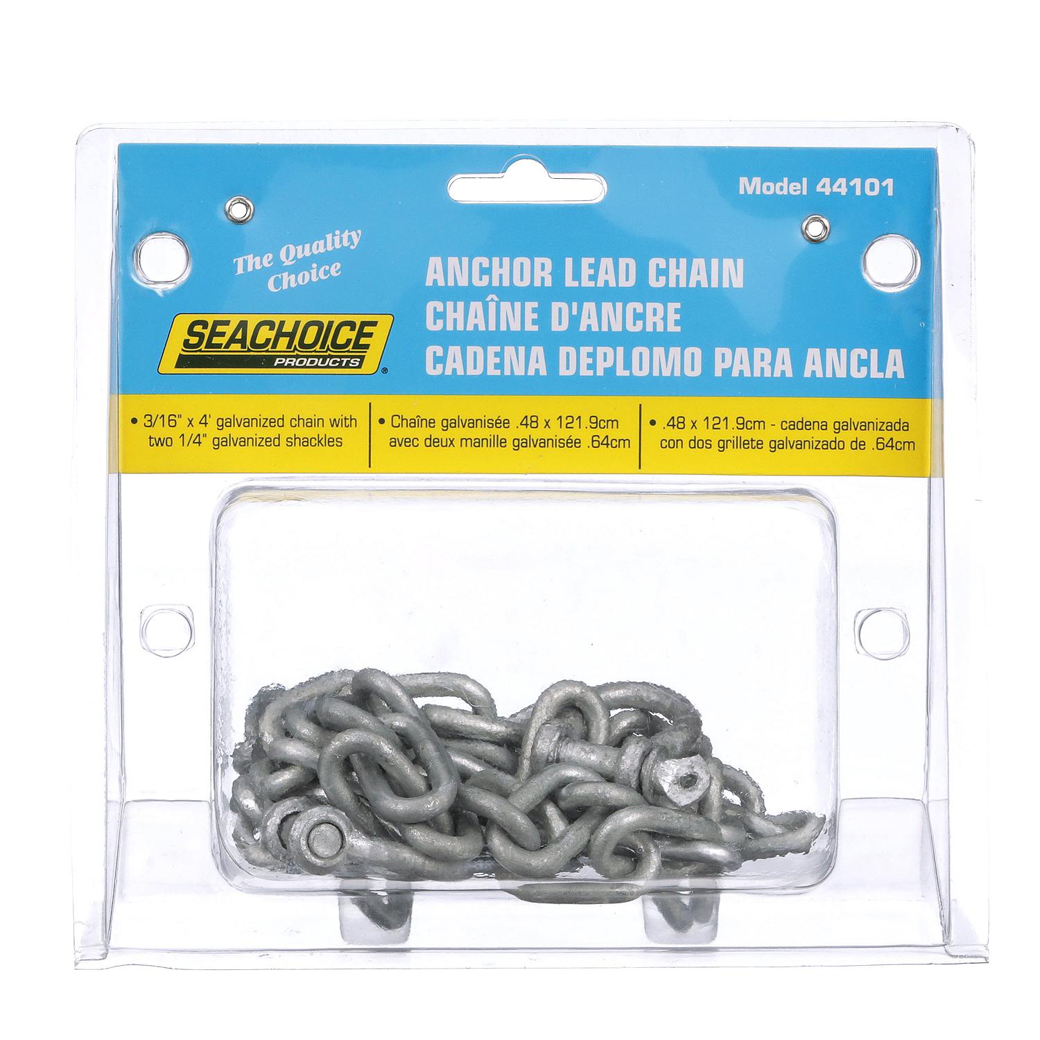 Galvanized Anchor Lead Chain w/ Shackles, 3/16in x 4ft
