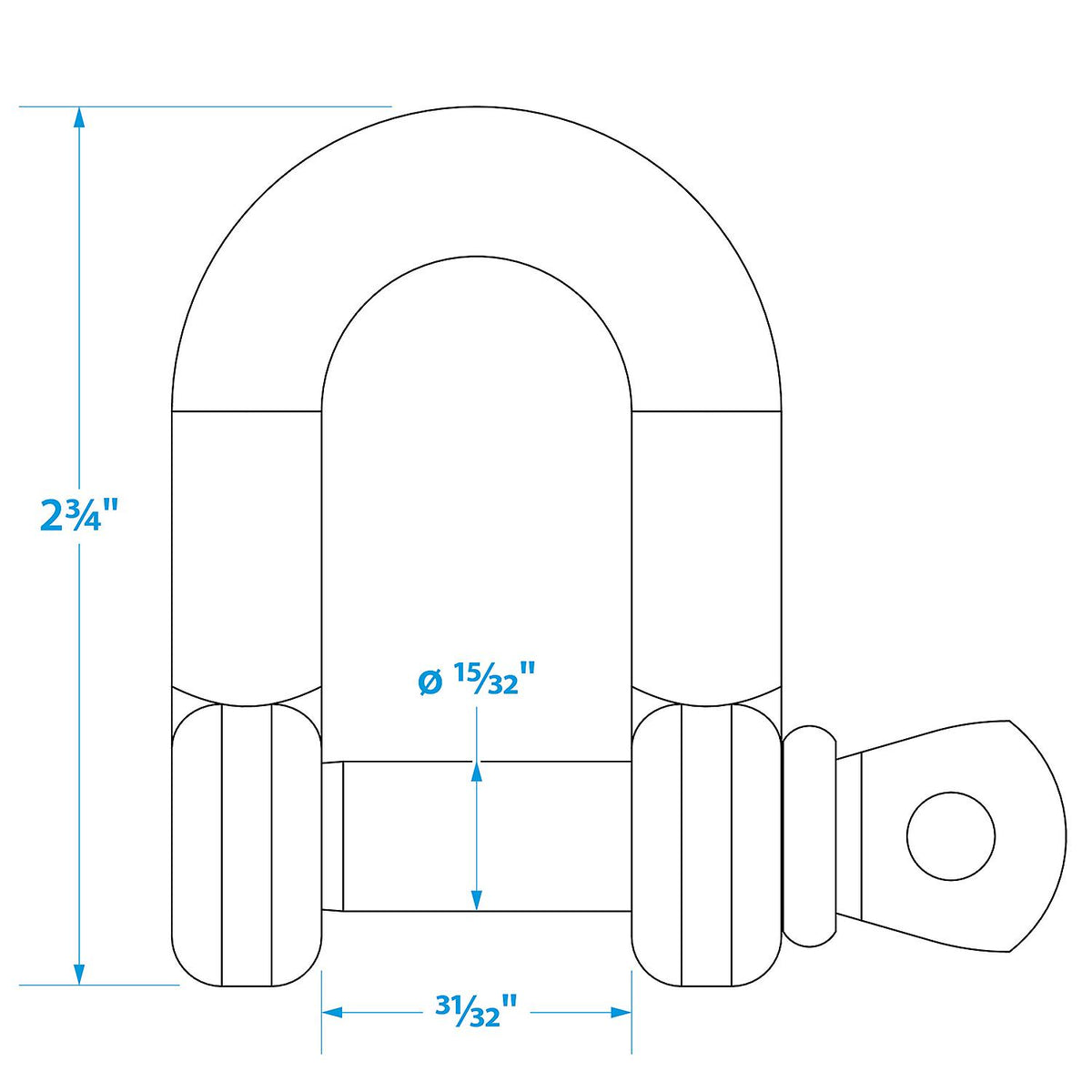 Stainless Steel inDin Anchor Shackle, 1/2in