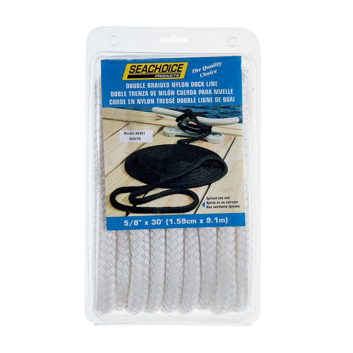 Double Braid Nylon Dock Line, White, 5/8in x 30ft