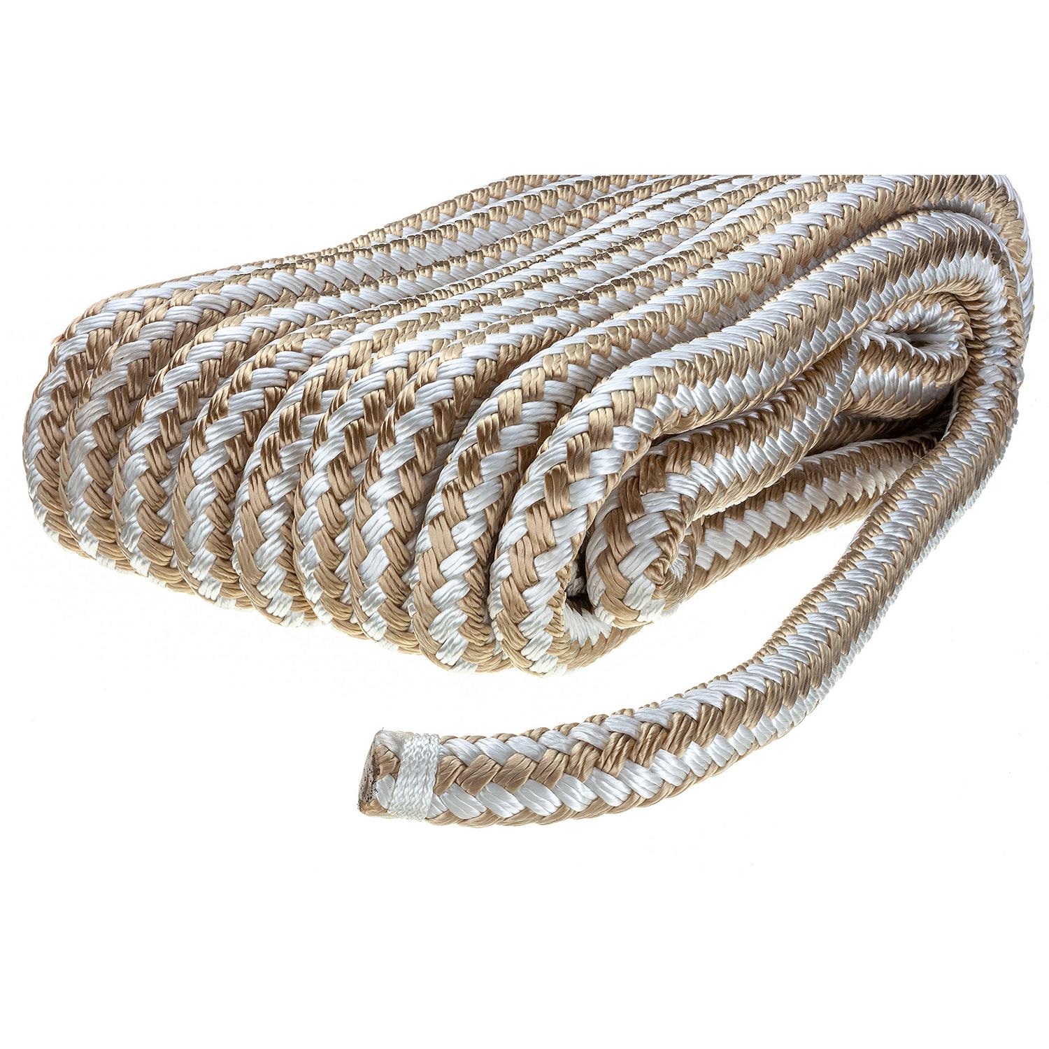 Double Braid Nylon Dock Line, Gold/ White, 5/8in x 30ft