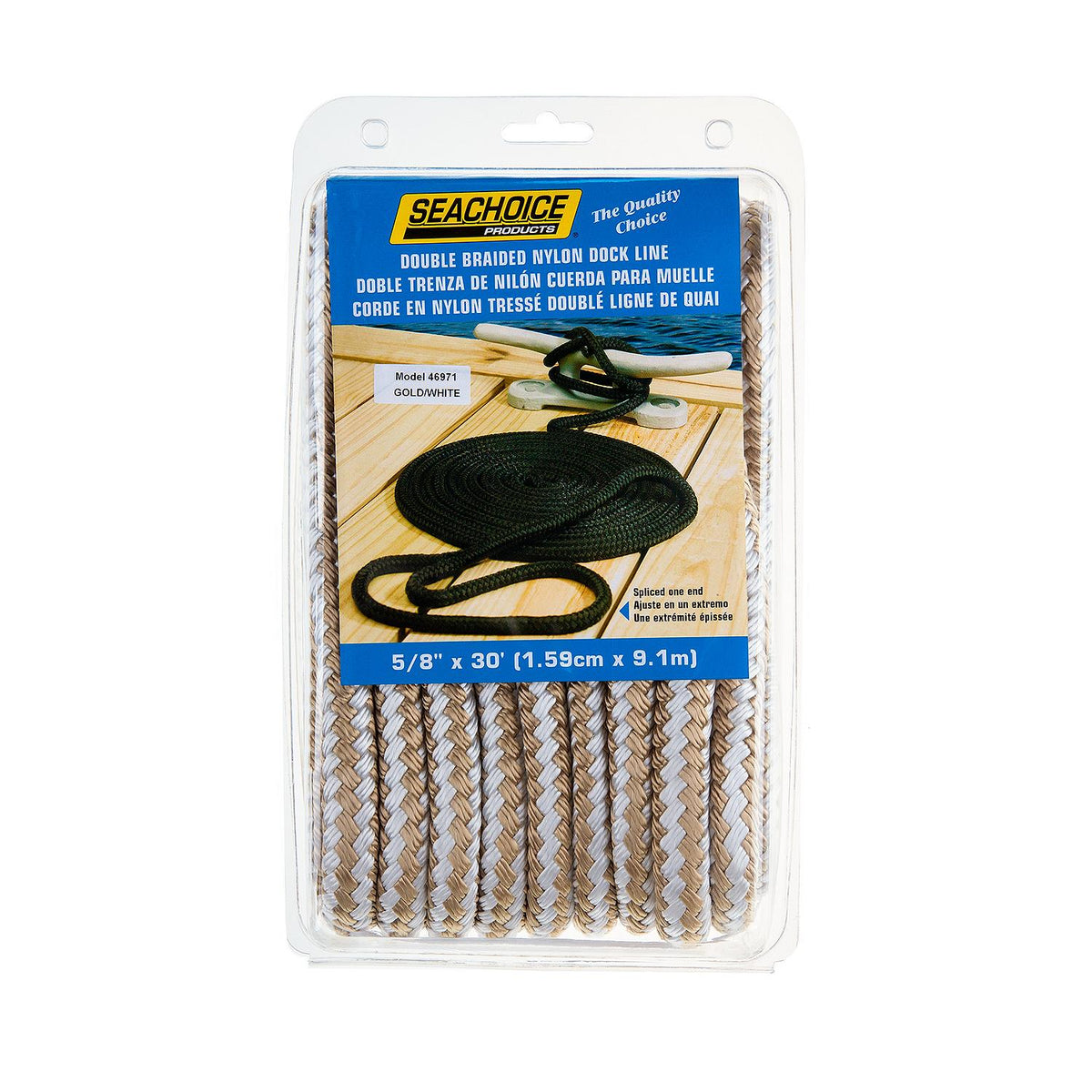Double Braid Nylon Dock Line, Gold/ White, 5/8in x 30ft